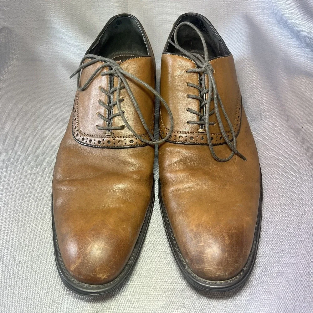Aston Grey Collection Size 11.5 Men's Leather Oxford Lace Up Dress shoes - Brown